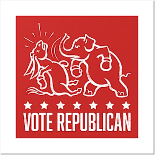 Vintage 1950's Vote Republican Boxing Elephant (White) Posters and Art